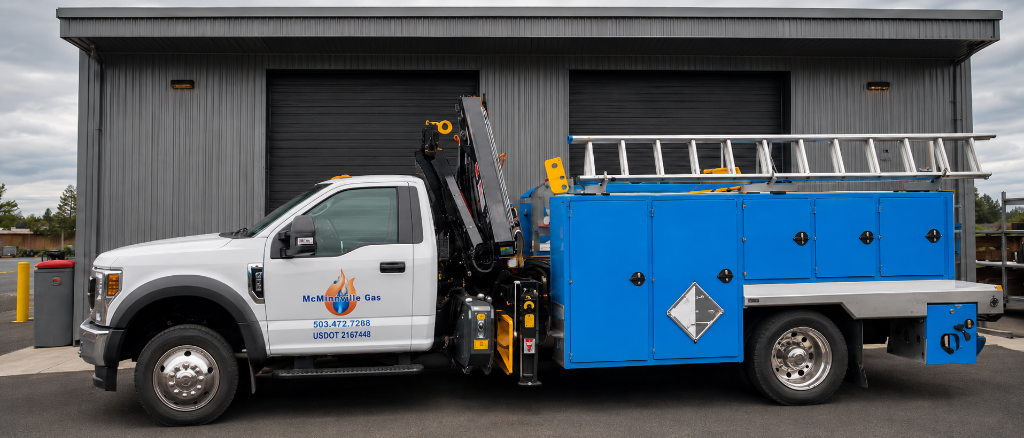 McMinnville Gas utility service crane truck